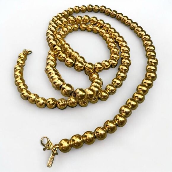 VINTAGE MONET GOLD-TONE BEADED NECKLACE – CLASSIC BOLD STATEMENT PIECE - Picture 1 of 17